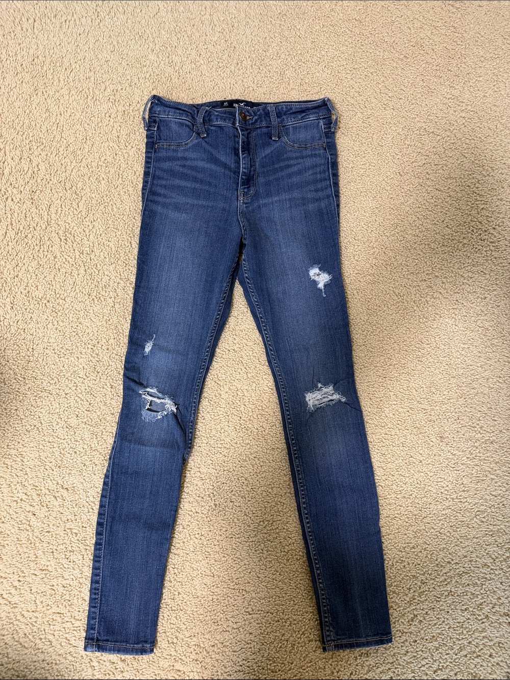 Hollister Women's Skinny Ripped Jeans - Dark Blue
